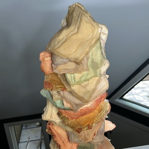 Daphne Lacquered Plaster Sculpture Peach Beige Greens on a Base 23” Tall - Picture 3 of 8